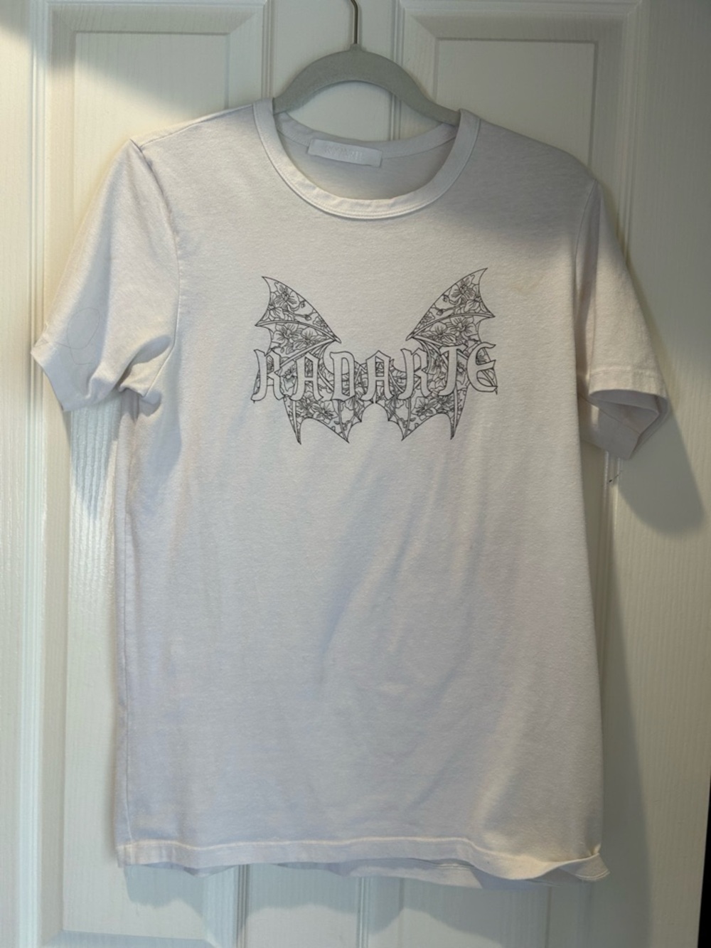 Rodarte White Tee with Jess Rotter bat wing Radarte logo